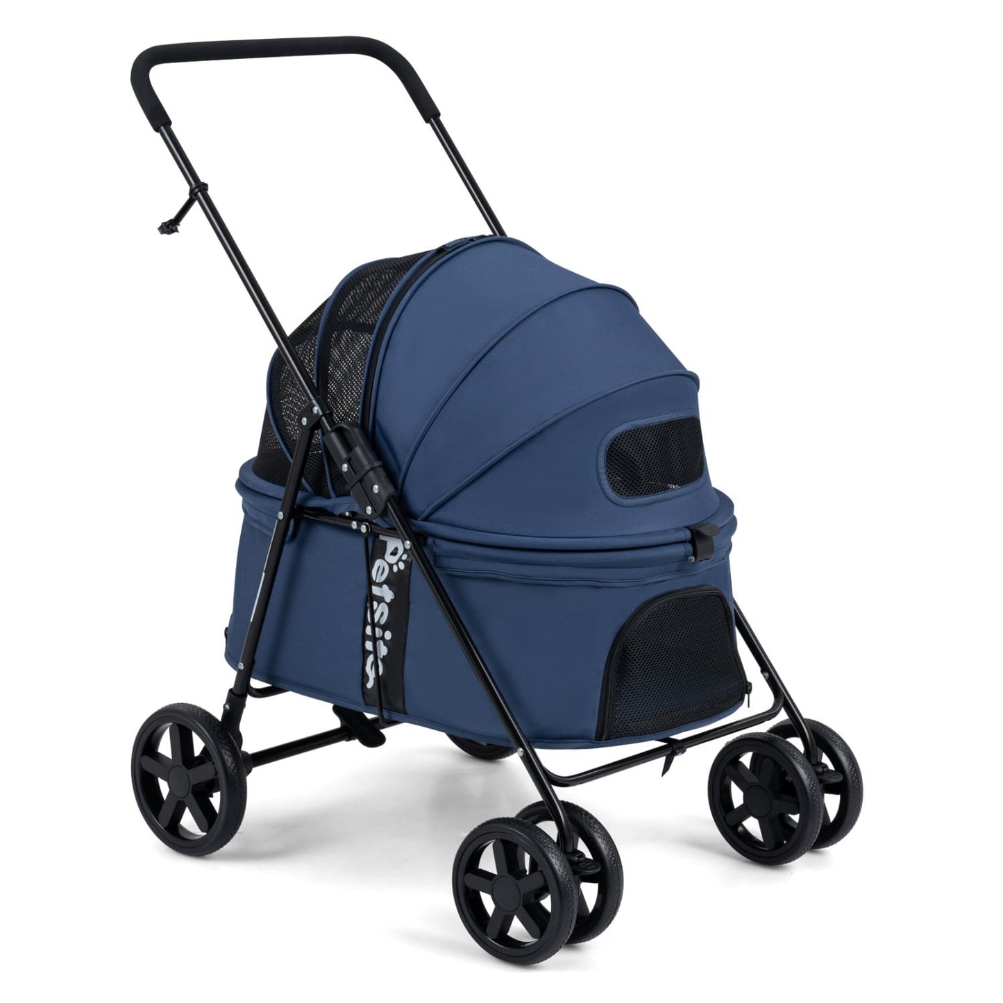 Pet Stroller for Small Medium Dogs Foldable with One-Step Rear Brake and Canopy, Navy