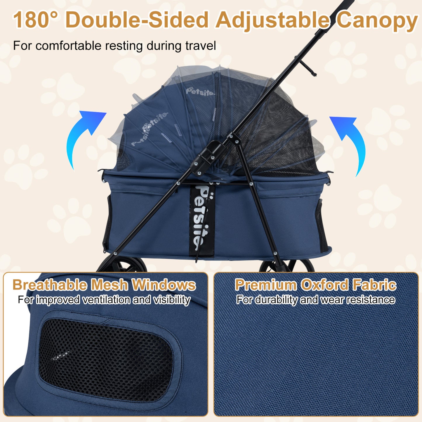 Pet Stroller for Small Medium Dogs Foldable with One-Step Rear Brake and Canopy, Navy