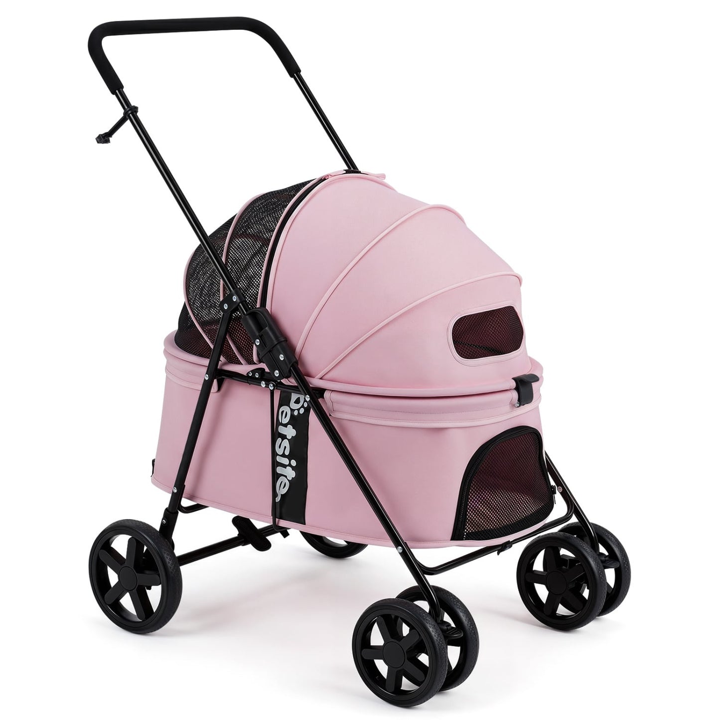 Pet Stroller for Small Medium Dogs Foldable with One-Step Rear Brake and Canopy, Pink