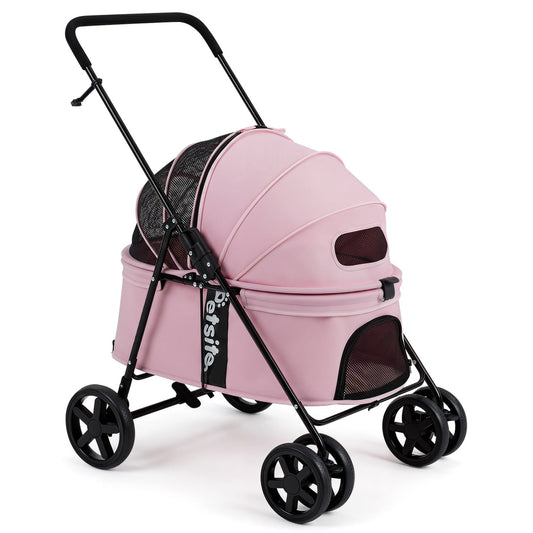 Pet Stroller for Small Medium Dogs Foldable with One-Step Rear Brake and Canopy, Pink Dog Supplies Pink at Gallery Canada