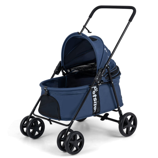 Pet Stroller for Small Medium Dogs Foldable with One-Step Rear Brake and Canopy, Navy Dog Supplies Navy at Gallery Canada