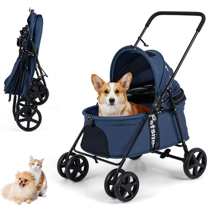 Pet Stroller for Small Medium Dogs Foldable with One-Step Rear Brake and Canopy, Navy Dog Supplies at Gallery Canada