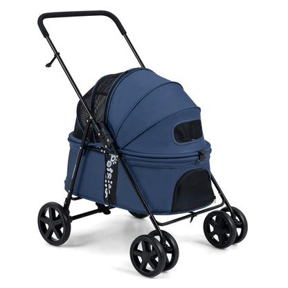 Pet Stroller for Small Medium Dogs Foldable with One-Step Rear Brake and Canopy, Navy Dog Supplies at Gallery Canada