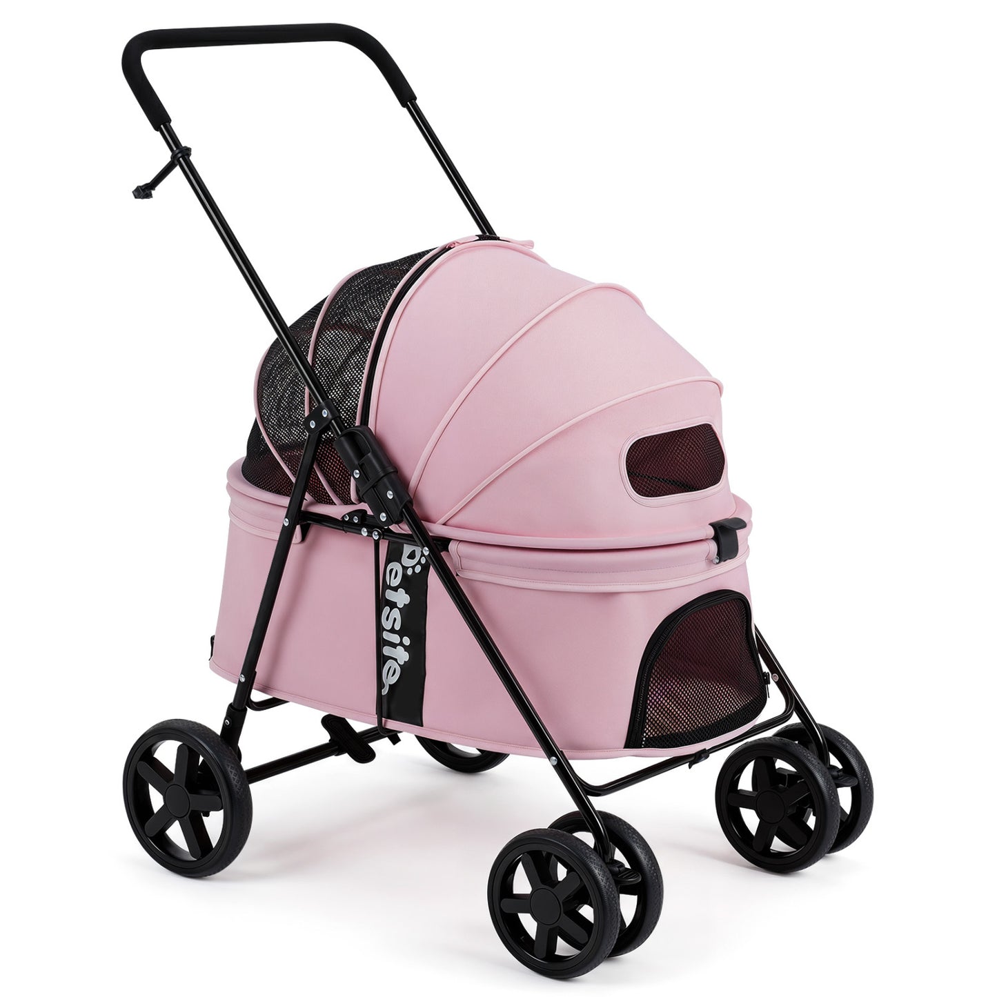 Pet Stroller for Small Medium Dogs Foldable with One-Step Rear Brake and Canopy, Pink Dog Supplies at Gallery Canada