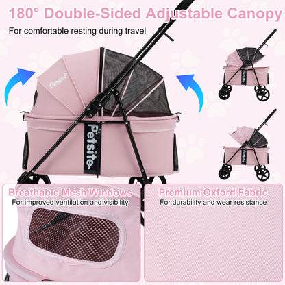 Pet Stroller for Small Medium Dogs Foldable with One-Step Rear Brake and Canopy, Pink Dog Supplies at Gallery Canada