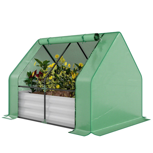 Steel Outdoor Raised Garden Bed with Greenhouse, Cover, 50"x37.4"x36.2", Green Mini Greenhouses Green, Grey at Gallery Canada