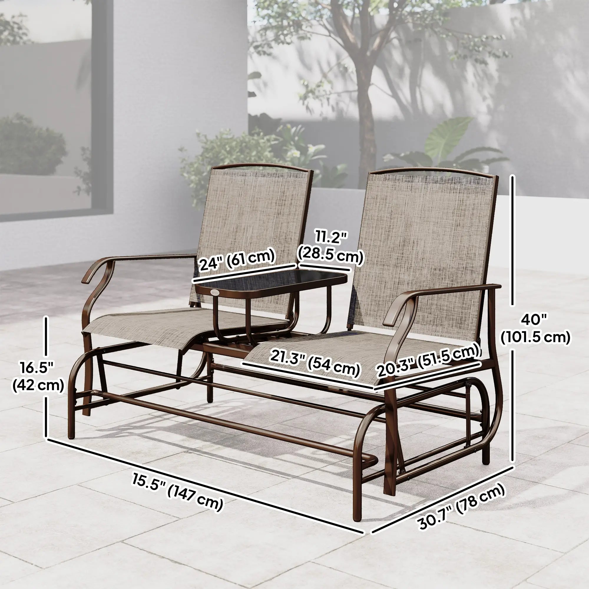 2 Person Patio Glider Rocking Chair, Outdoor Loveseat, Flaxen Outdoor Gliders at Gallery Canada