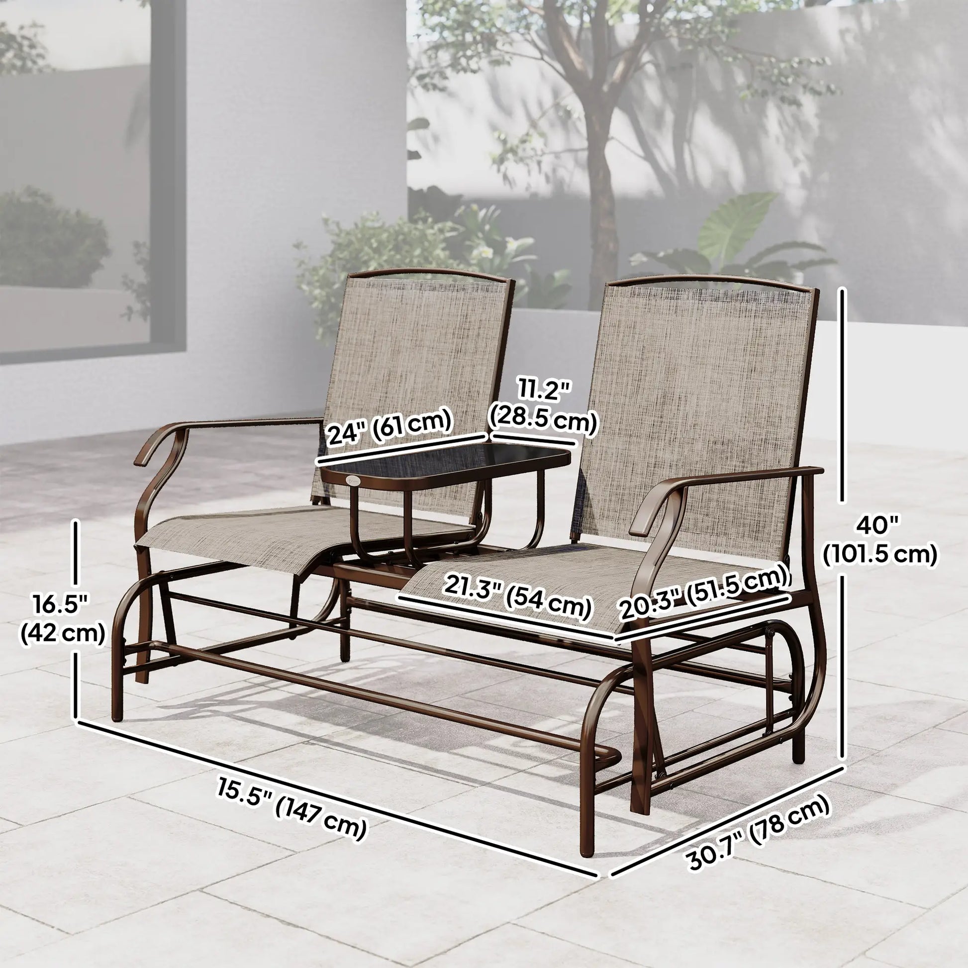 2 Person Patio Glider Rocking Chair, Outdoor Loveseat, Flaxen Outdoor Gliders at Gallery Canada