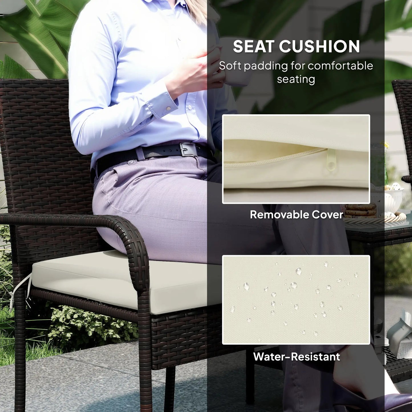 3 Piece Wicker Patio Set, Stackable Chairs, Washable Cushion, Tempered Glass Top, Brown Bistro Sets at Gallery Canada