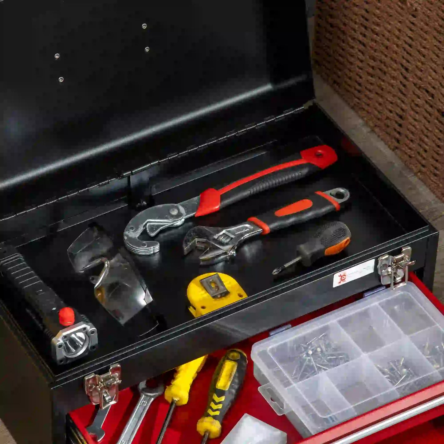 8.7" Portable Metal Tool Box, 2 Drawer Lockable Chest, Red Tool Organizers at Gallery Canada