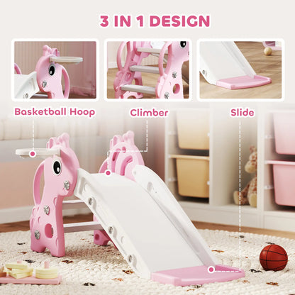 3 in 1 Toddler Slide, Climber, Basketball Hoop, Giraffe Design, Pink Gym Sets & Swings at Gallery Canada