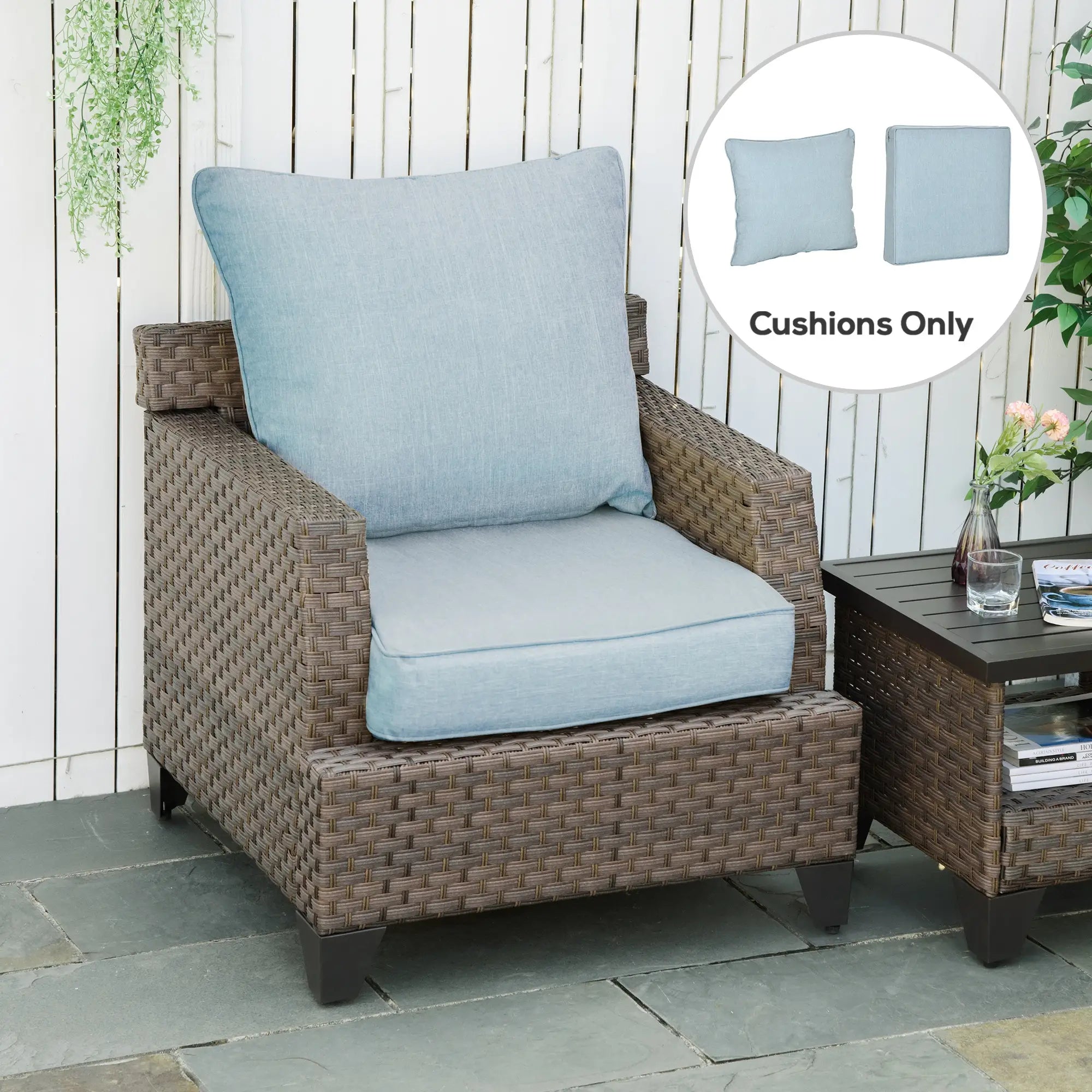 Patio Chair Cushions, Thick Deep Seat, Light Blue Patio Chair Cushions at Gallery Canada