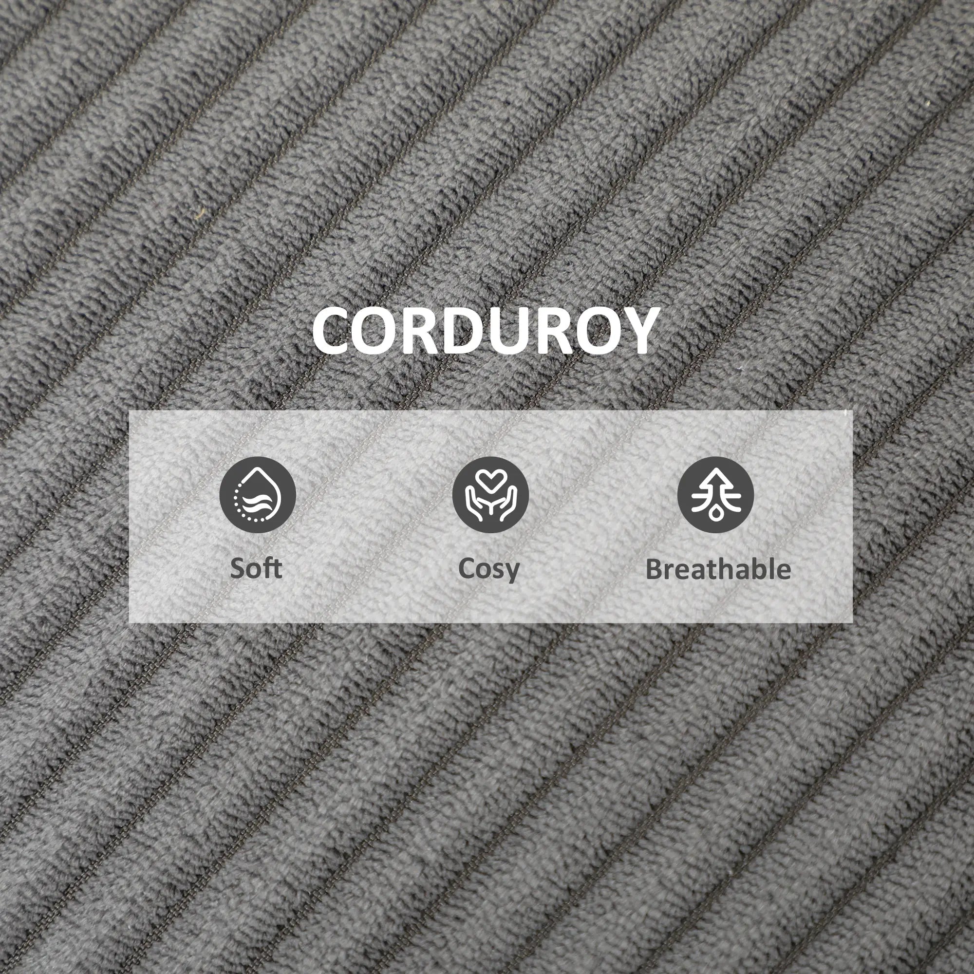 Corduroy Accent Chair, Wide Seat, Soft Padded Armrests, Dark Grey Accent Chairs at Gallery Canada