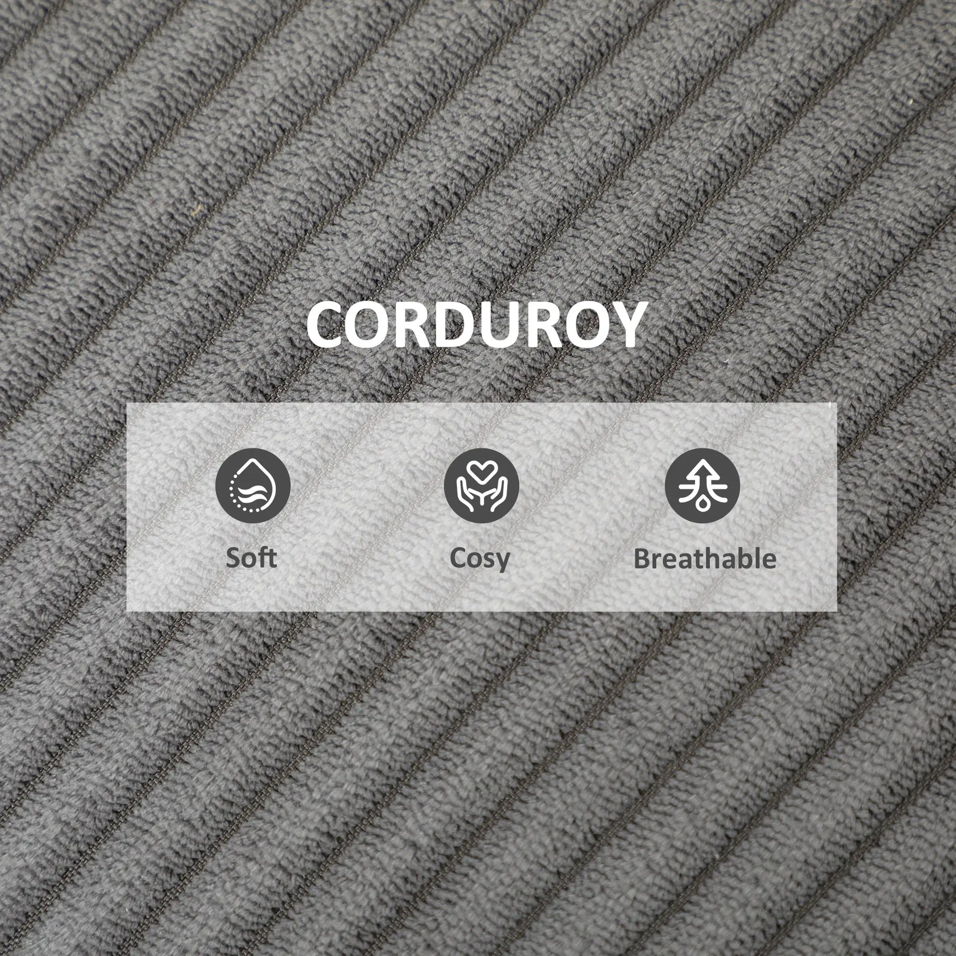 Corduroy Accent Chair, Wide Seat, Soft Padded Armrests, Dark Grey Accent Chairs at Gallery Canada