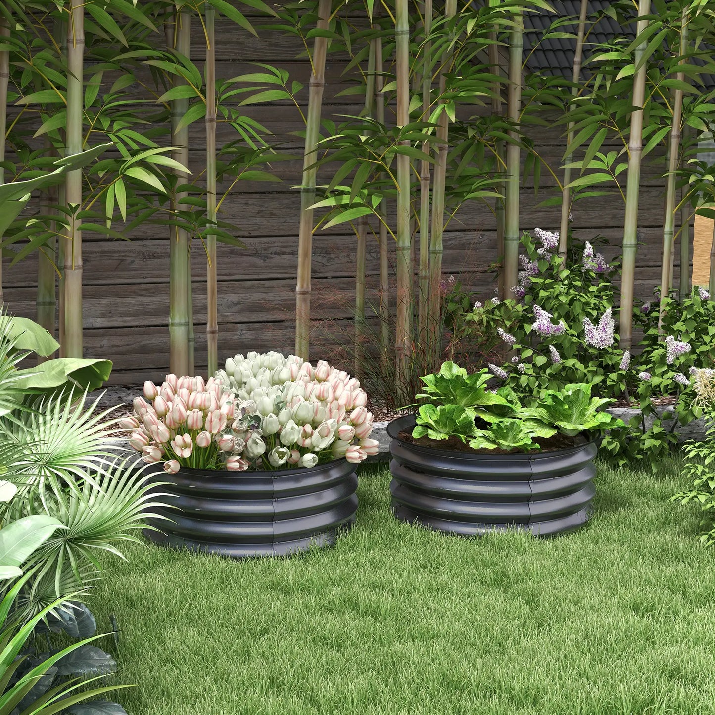 Set of 2 Raised Garden Beds, Metal Planter Box, Easy Assembly, Dark Grey Raised Garden Beds at Gallery Canada