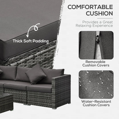 6-Piece Outdoor PE Rattan Sofa Set, Thick Cushions, Glass Top Table, Charcoal, Mixed Grey Patio Furniture Sets at Gallery Canada