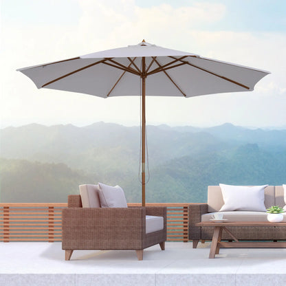 10' x 8' Bamboo Round Patio Umbrella, White Sun Umbrellas at Gallery Canada