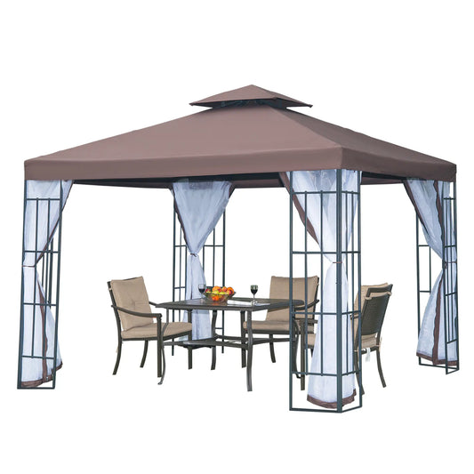 10'x10' Garden Gazebo, Patio Canopy, Mosquito Netting, Coffee Gazebos Coffee, Charcoal Grey at Gallery Canada