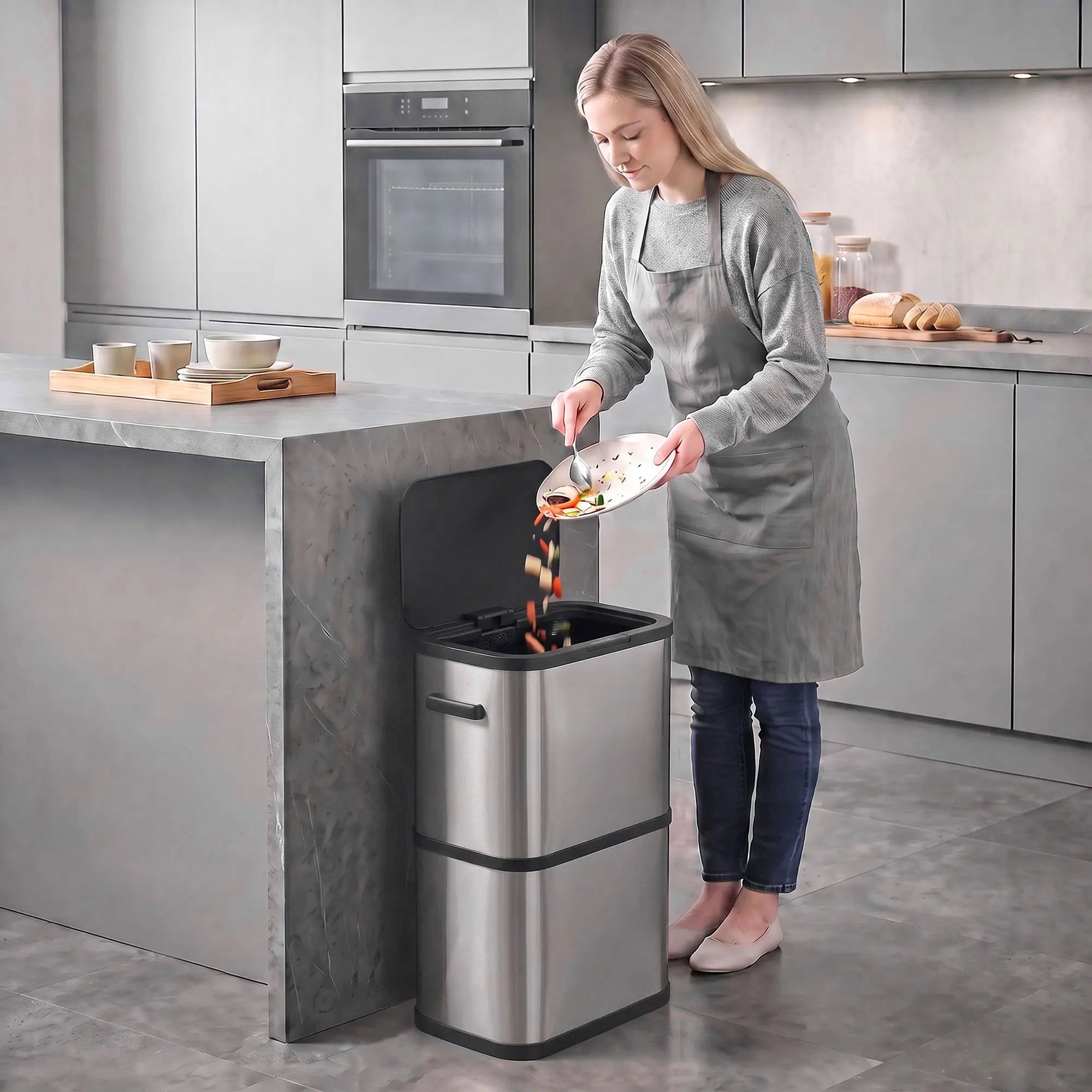 60 L Slim Stainless Steel Trash Can, Soft-Close Lid, Silver Kitchen Trash Cans at Gallery Canada