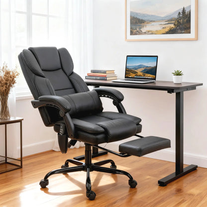 Massage Office Chair, Faux Leather Reclining Desk Chair with Lumbar Support, Footrest, Black Massage Chairs at Gallery Canada