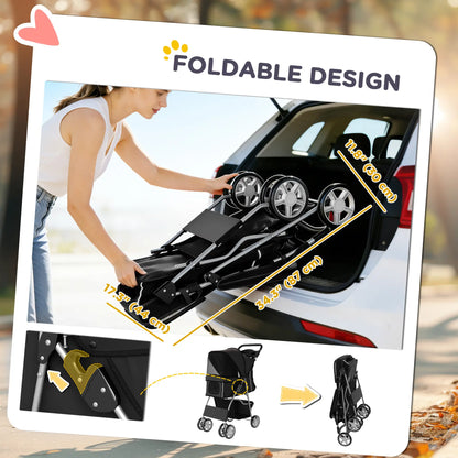 Foldable Pet Stroller With 360° Swivel Wheels, Reflective Strips, Black Dog Bike Trailers & Strollers at Gallery Canada