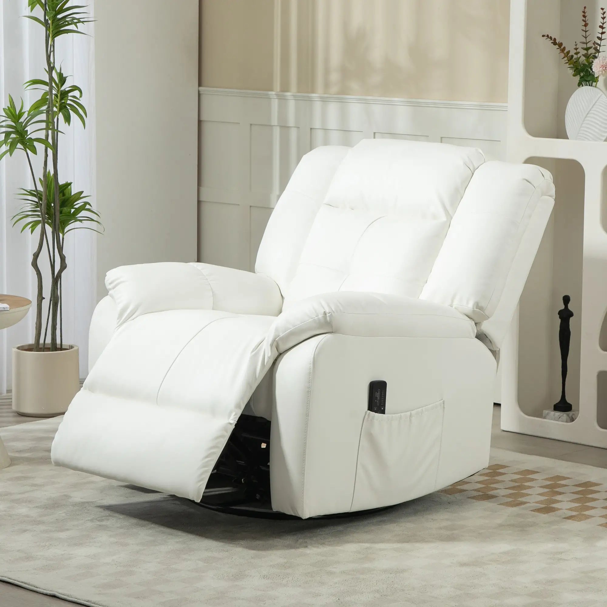 8-Point Vibration Massage Recliner Chair, PU Leather, Manual, Cream White Single Sofas at Gallery Canada