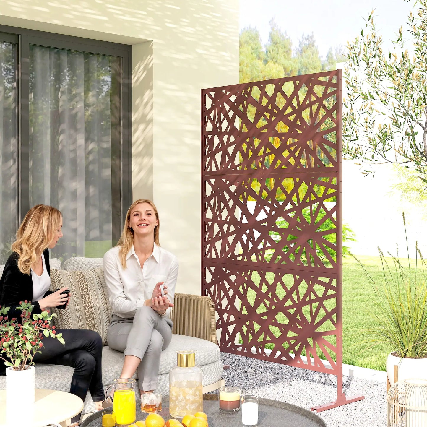 Metal Outdoor Privacy Screen, 78" x 48", Dark Brown Side Awnings at Gallery Canada