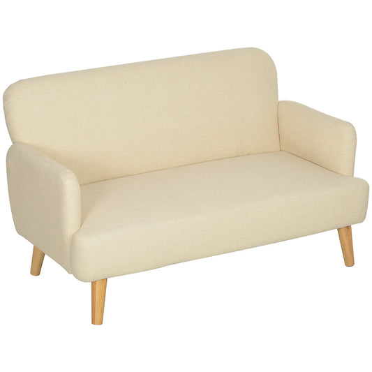 Velvet Fabric 2 Seater Sofa, Small Loveseat 8.3" Thick, Cream White