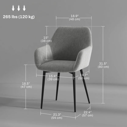 Velvet Fabric Dining Chairs Set of 2, With Backrest and Armrests, Dark Grey Dining Chairs at Gallery Canada