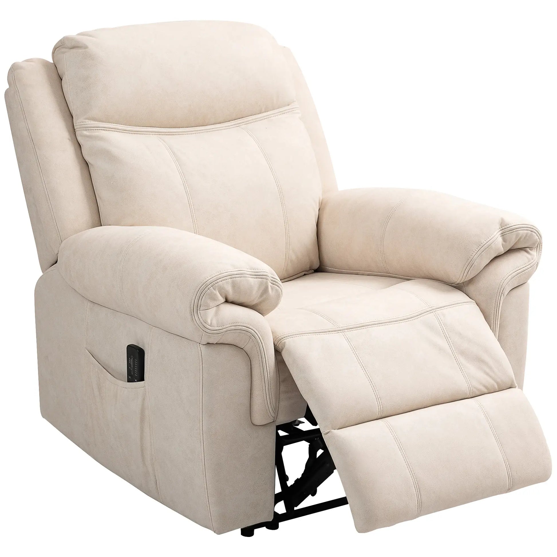 Manual Recliner Chair, Vibration Massage, Side Pockets, Microfibre, Cream White Sofas & Reclining Chairs Cream at Gallery Canada
