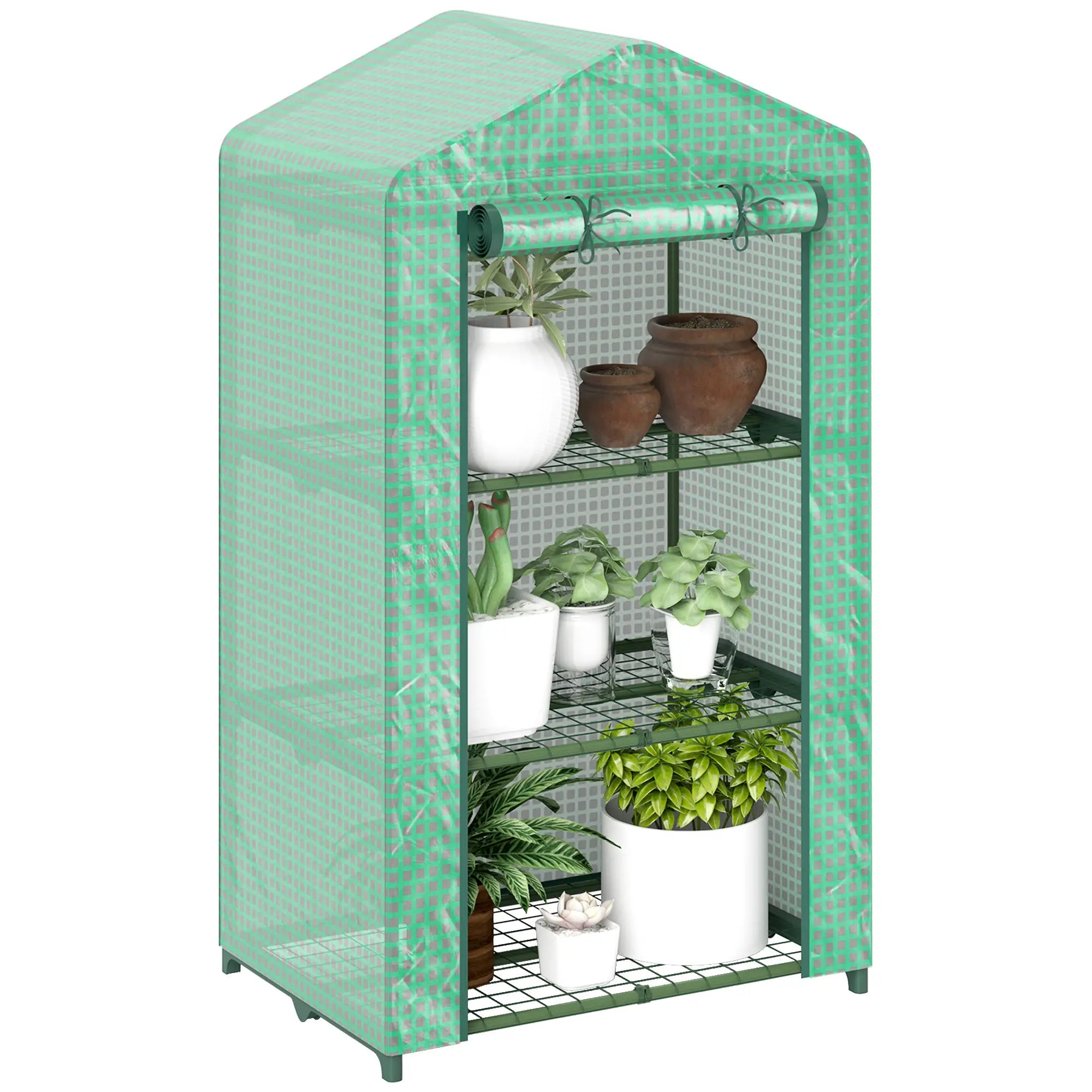 3 Tier Mini Greenhouse, Portable Flower Stand, Steel Frame, Green Greenhouses at Gallery Canada