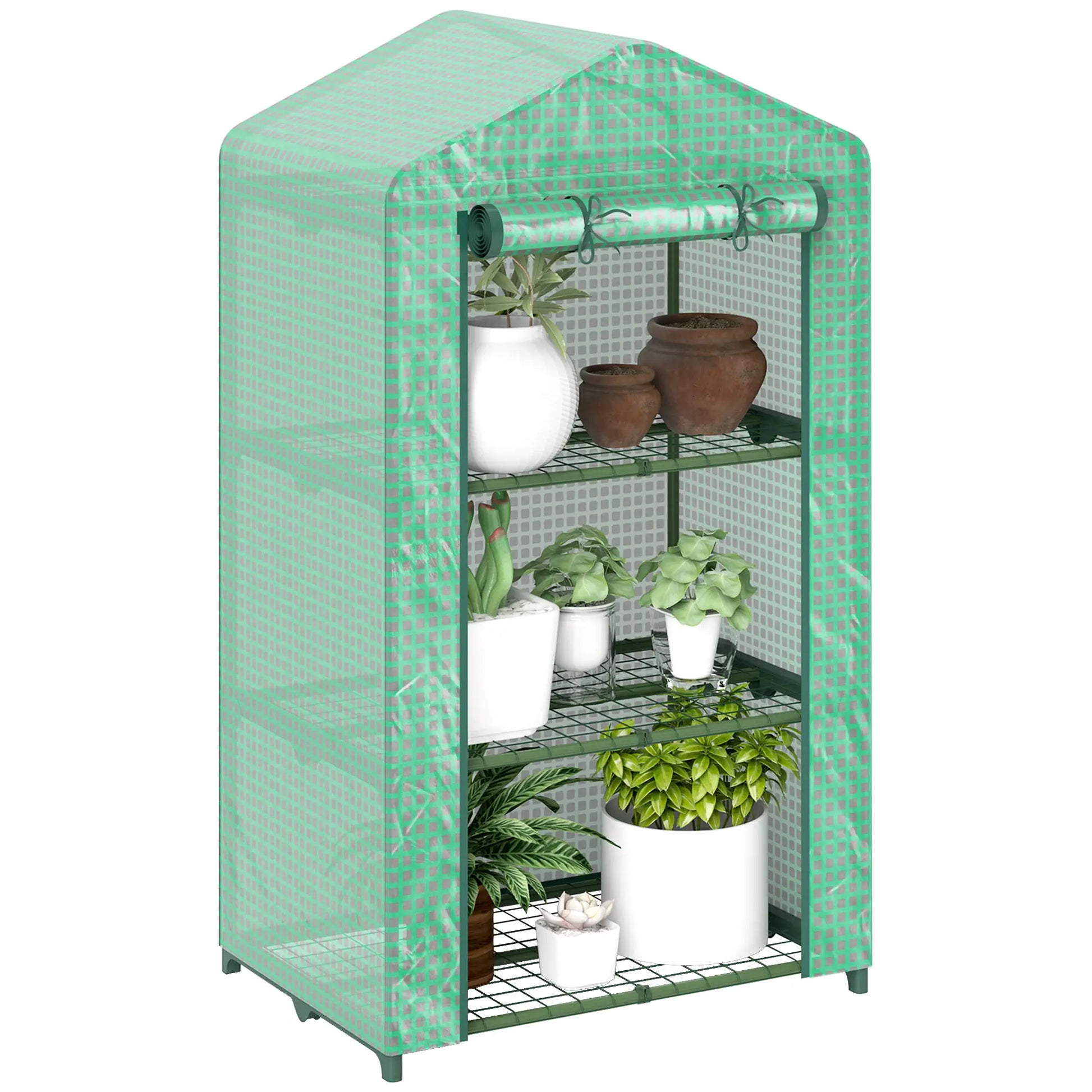 3 Tier Mini Greenhouse, Portable Flower Stand, Steel Frame, Green Greenhouses at Gallery Canada