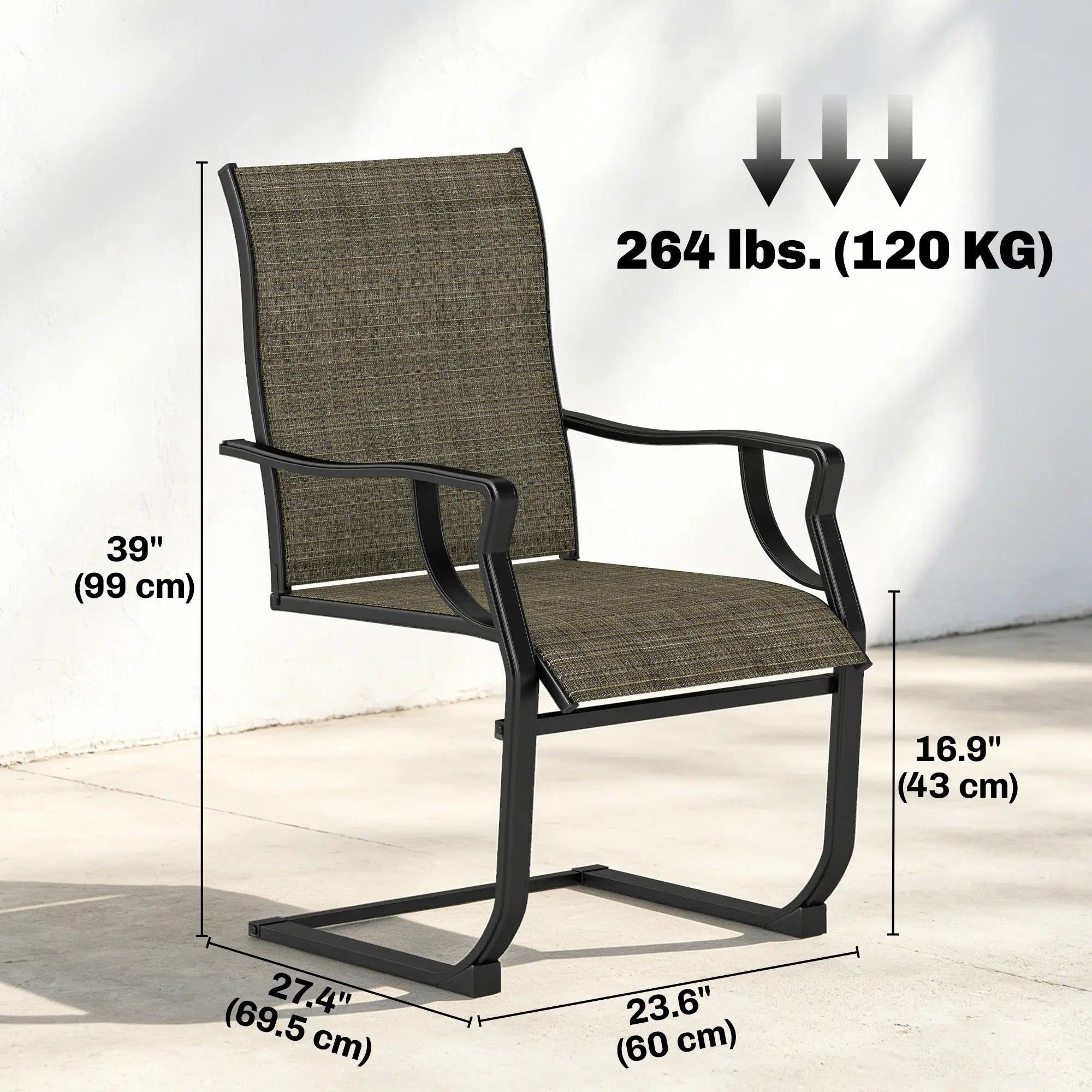 Spring Motion Patio Chairs Set Of 2, Curved High Backrest, Armrest, All Weather Fabric, Metal Frame Outdoor Dining Sets at Gallery Canada