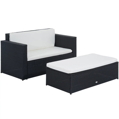 2-Piece Wicker Patio Set, Double Ottoman, PE Rattan, Cream White Patio Furniture Sets at Gallery Canada