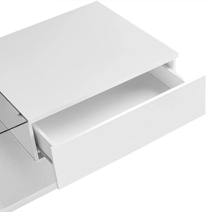 Modern Coffee Table, Glass LED Effect, Storage, 41.5" L x 21.5" W x 12.5" H, White Coffee Tables at Gallery Canada