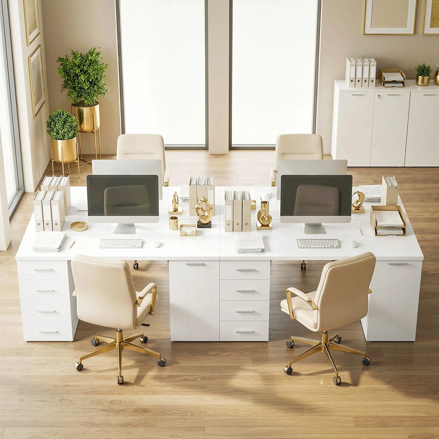 140 cm Computer Desk, Adjustable Shelf, Drawers, Cabinet, White Wood Grain, White Computer Desks at Gallery Canada