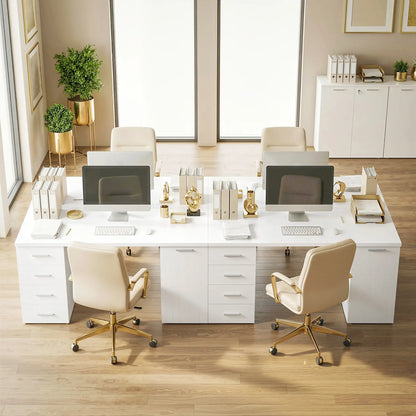 140 cm Computer Desk, Adjustable Shelf, Drawers, Cabinet, White Wood Grain, White Computer Desks at Gallery Canada