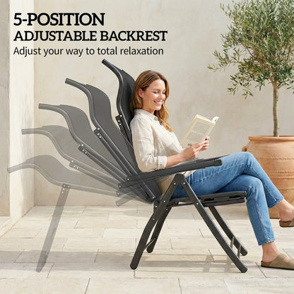 Folding Patio Chairs Set of 2, 5-Position Outdoor Lounge Chairs, Black Lounger Chairs at Gallery Canada