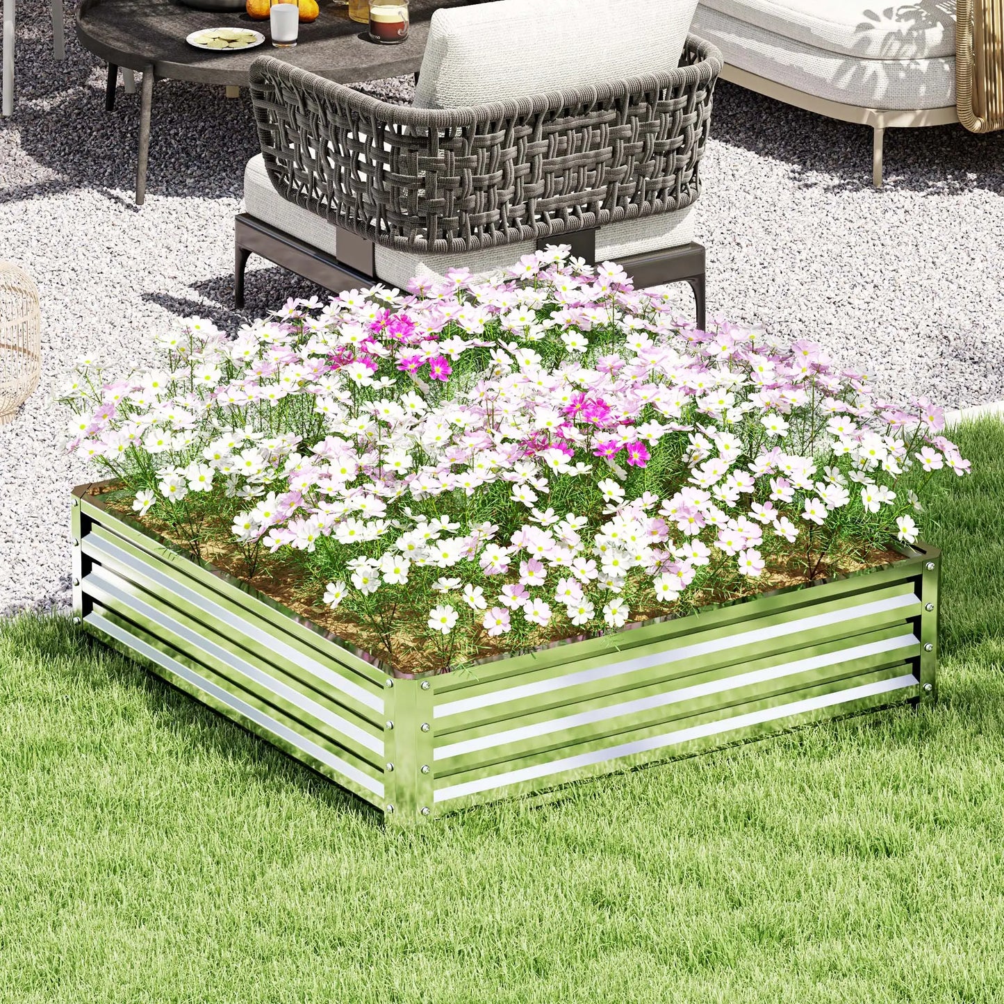 4' x 4' x 1' Galvanized Steel Raised Garden Bed, Vegetables, Flowers, Herbs, Silver Raised Garden Beds at Gallery Canada