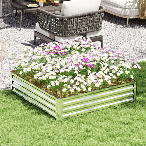 4' x 4' x 1' Galvanized Steel Raised Garden Bed, Vegetables, Flowers, Herbs, Silver