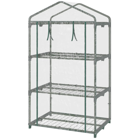 3 Tier Mini Greenhouse, Portable with Shelf Clips, Plastic Cover, Steel Frame, 27" x 19" x 49", Transparent Mini Greenhouses Clear, Dark Green at Gallery Canada