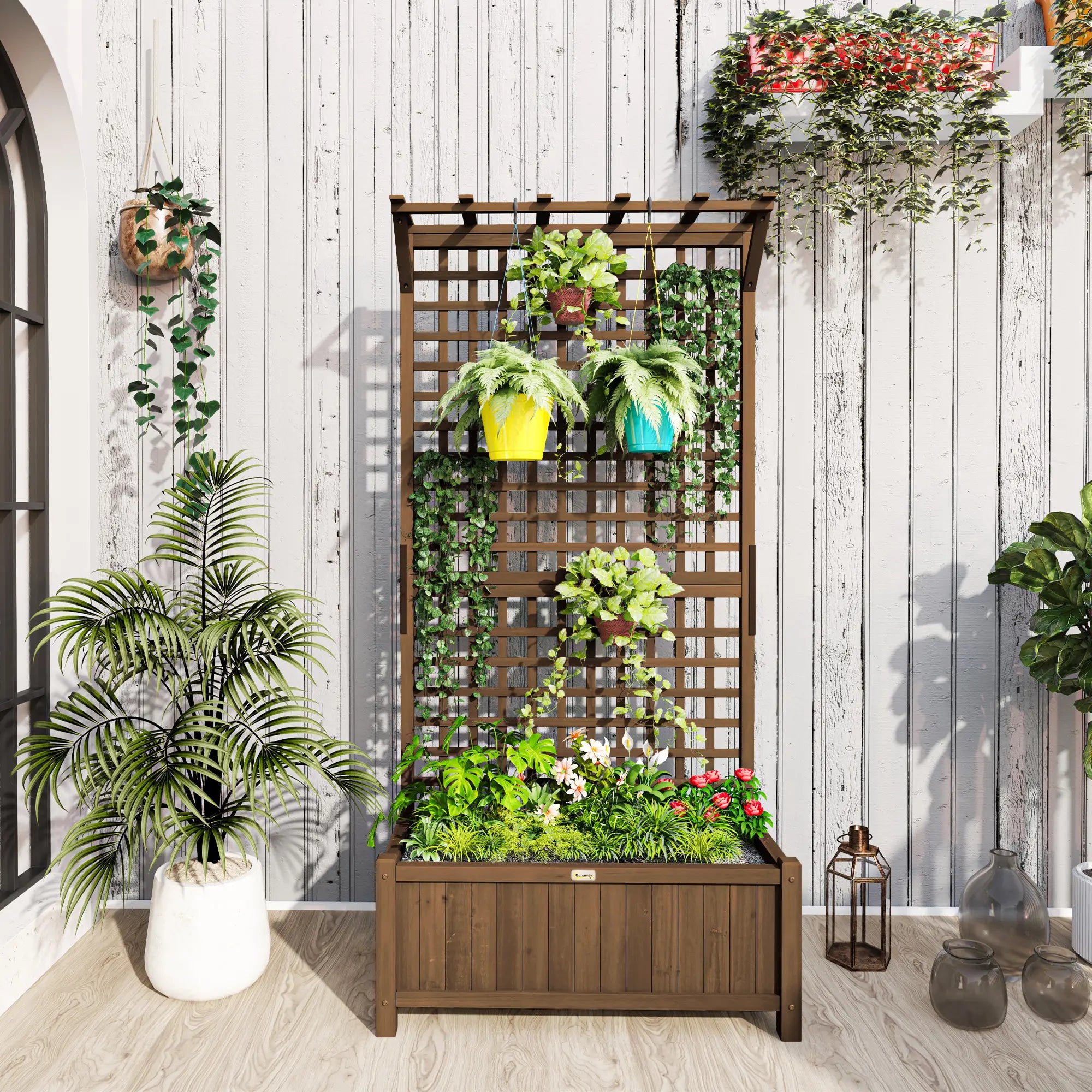 Wood Planter With Trellis, Raised Garden Bed, Privacy Screen Wooden Planter Boxes at Gallery Canada