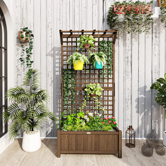 Wood Planter With Trellis, Raised Garden Bed, Privacy Screen Wooden Planter Boxes Coffee at Gallery Canada