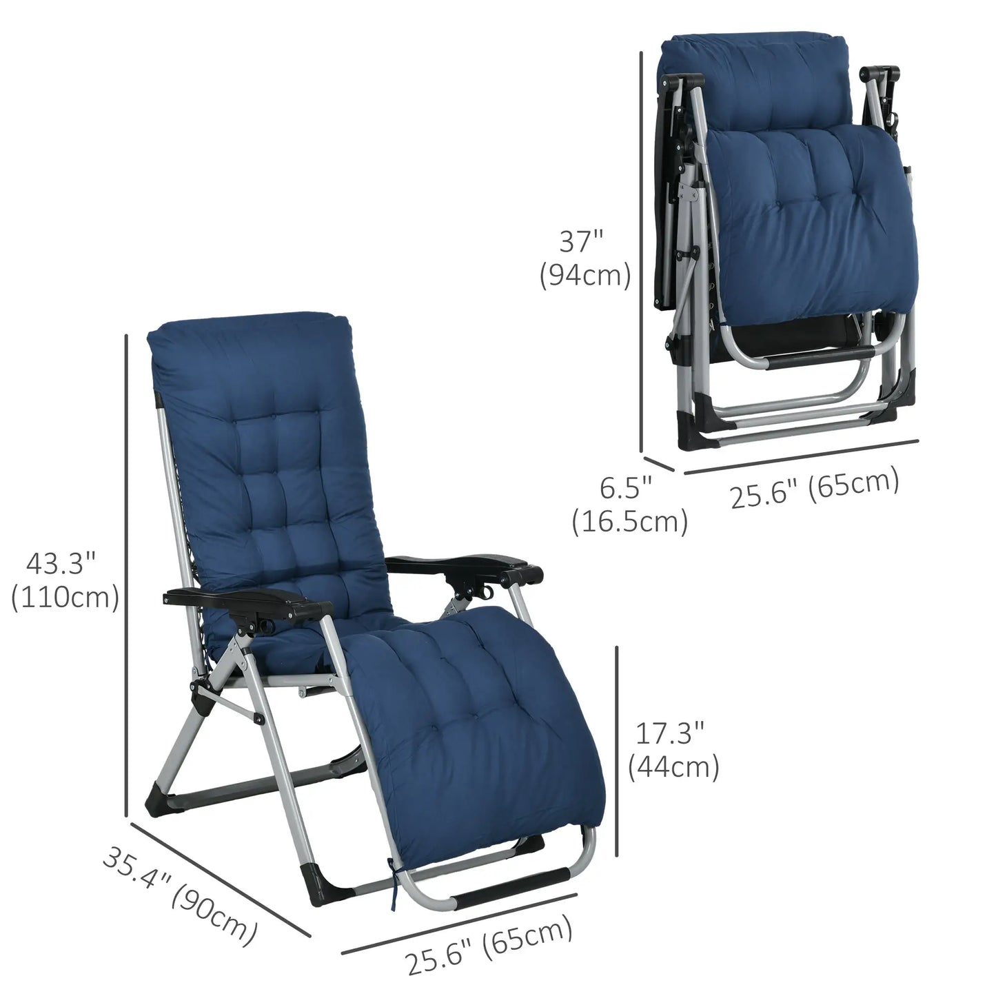 Folding Garden Chairs Set of 2, Reclining Zero Gravity, Dark Blue Lounger Chairs at Gallery Canada