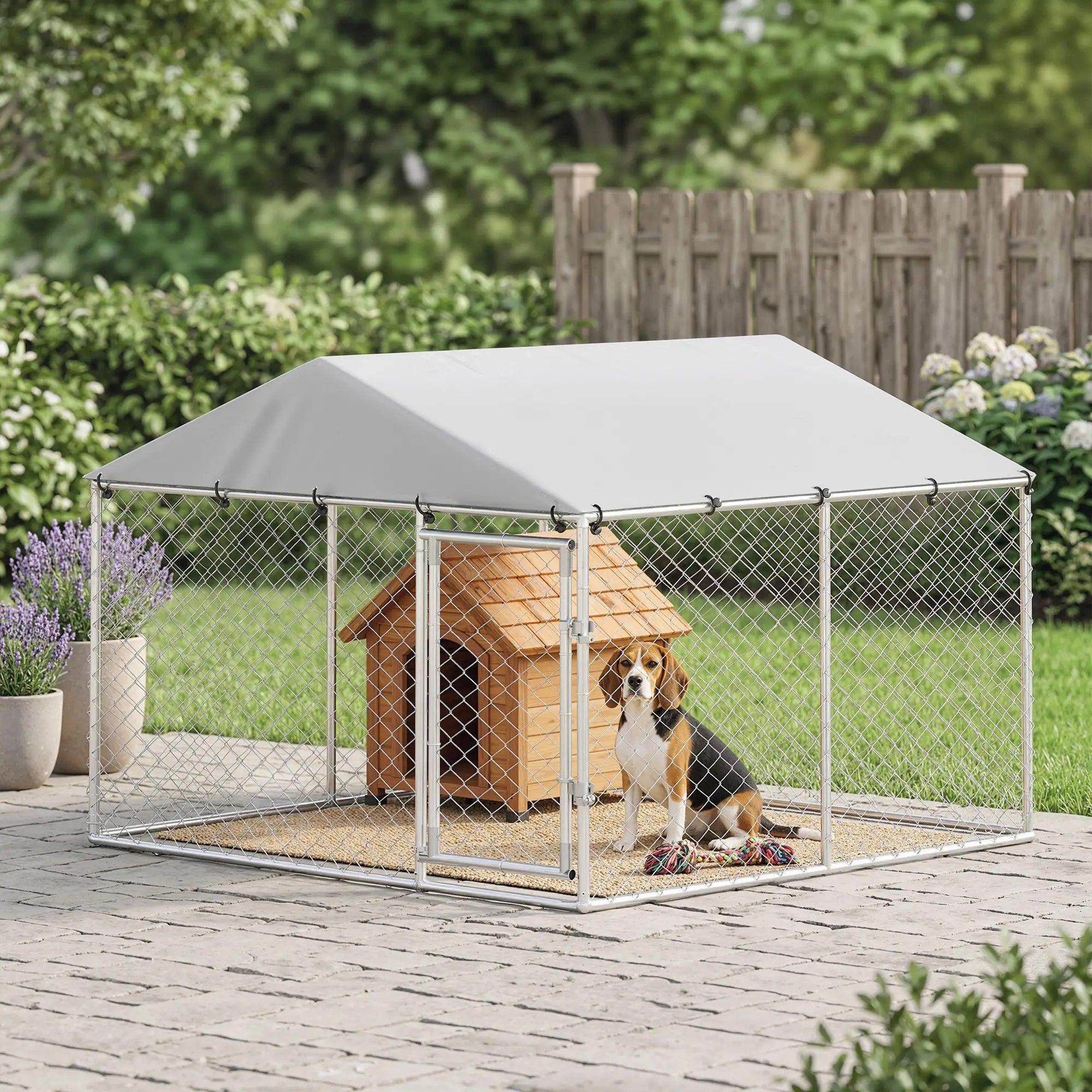 7.5 X 7.5 X 5.6 Ft Outdoor Dog Kennel, Galvanized Steel, Silver, Silver Dog Kennels at Gallery Canada