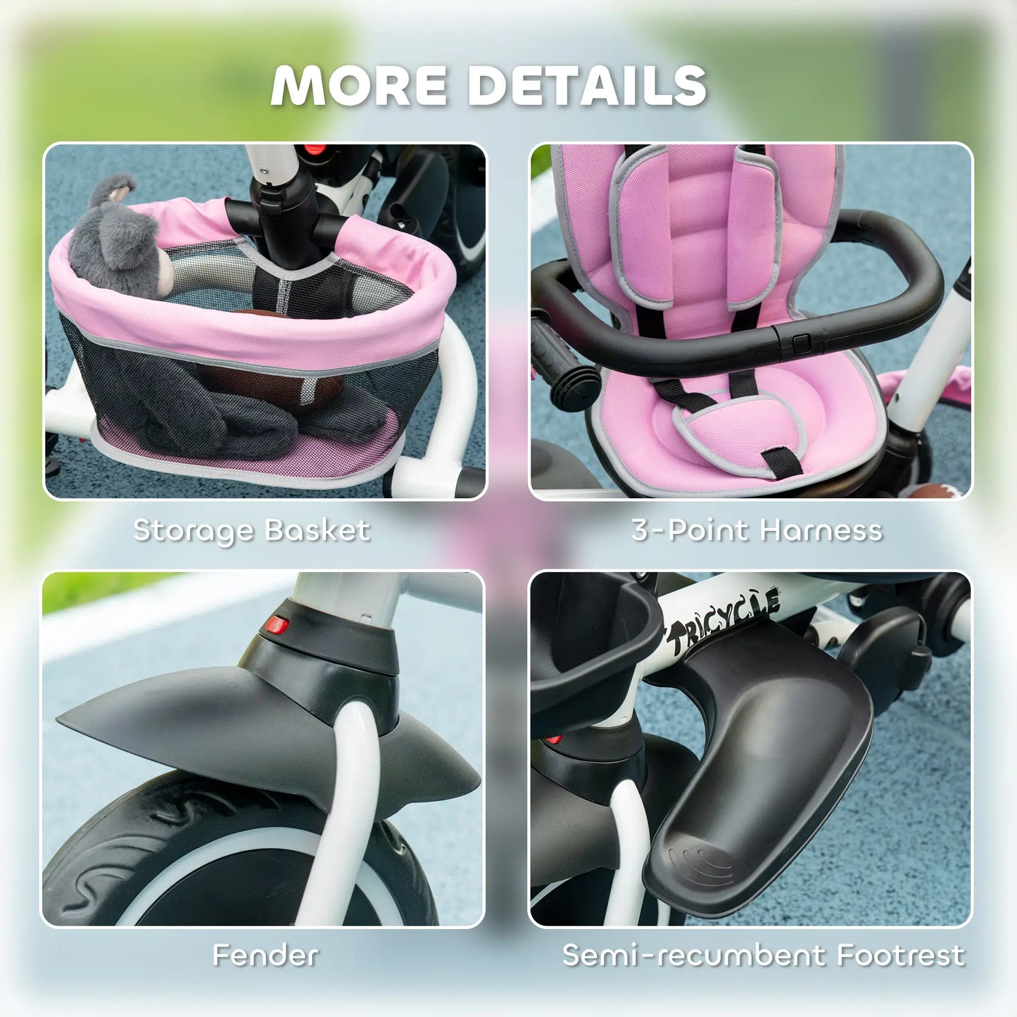 6-in-1 Toddler Tricycle, Foldable, Adjustable Seat, Push Handle, Pink Tricycles for Kids at Gallery Canada