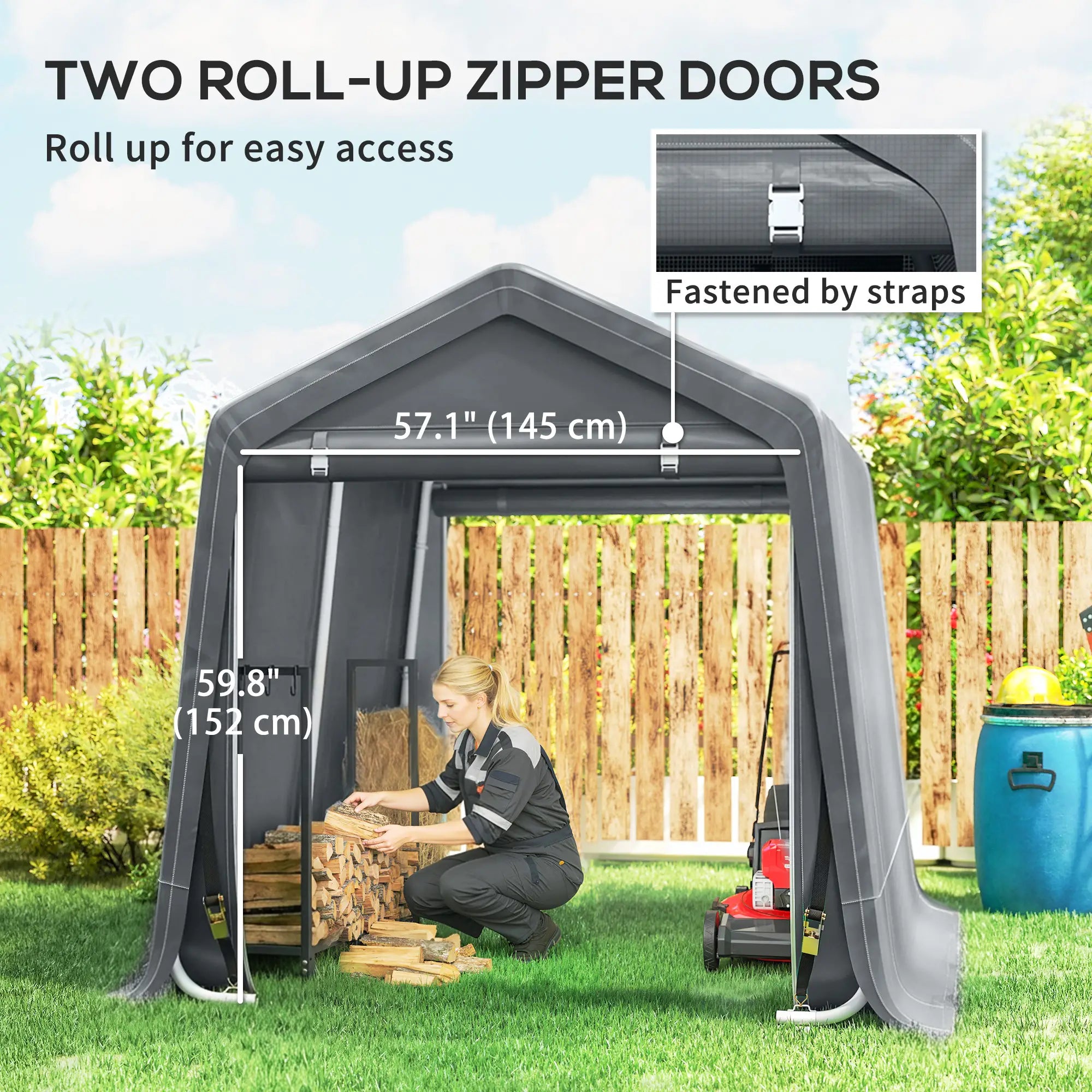 7.9' x 6.6' Garden Storage Tent, Metal Frame, Double Zipper Doors, Dark Grey Car Shelters at Gallery Canada