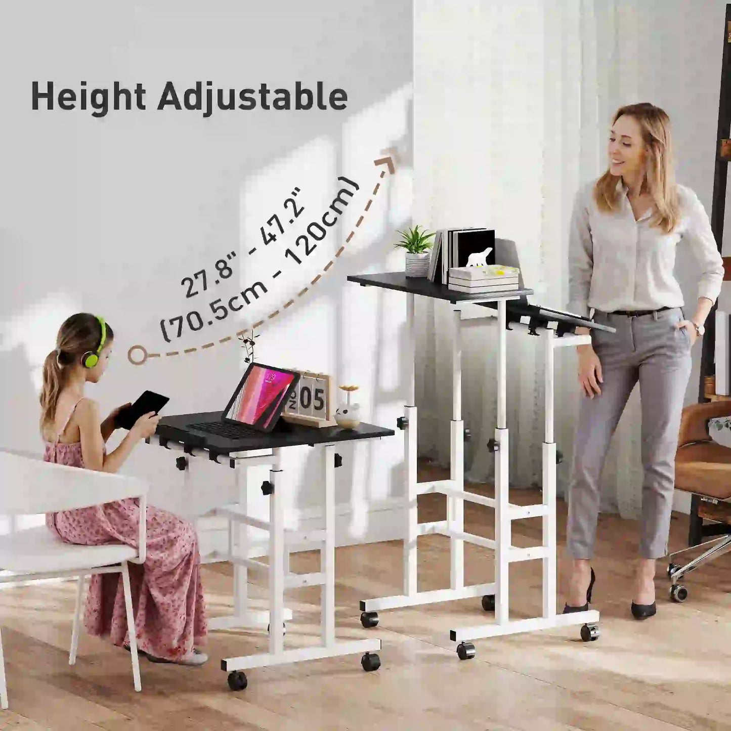 Height Adjustable Standing Desk with Wheels, Black Computer Desks at Gallery Canada