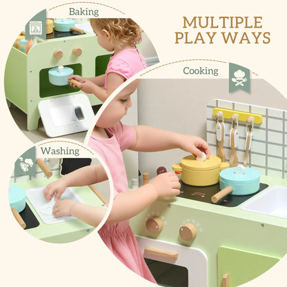 Kids Kitchen Playset, 15 Accessories, Microwave, Cabinets, Ages 3+, Green Play Kitchen at Gallery Canada