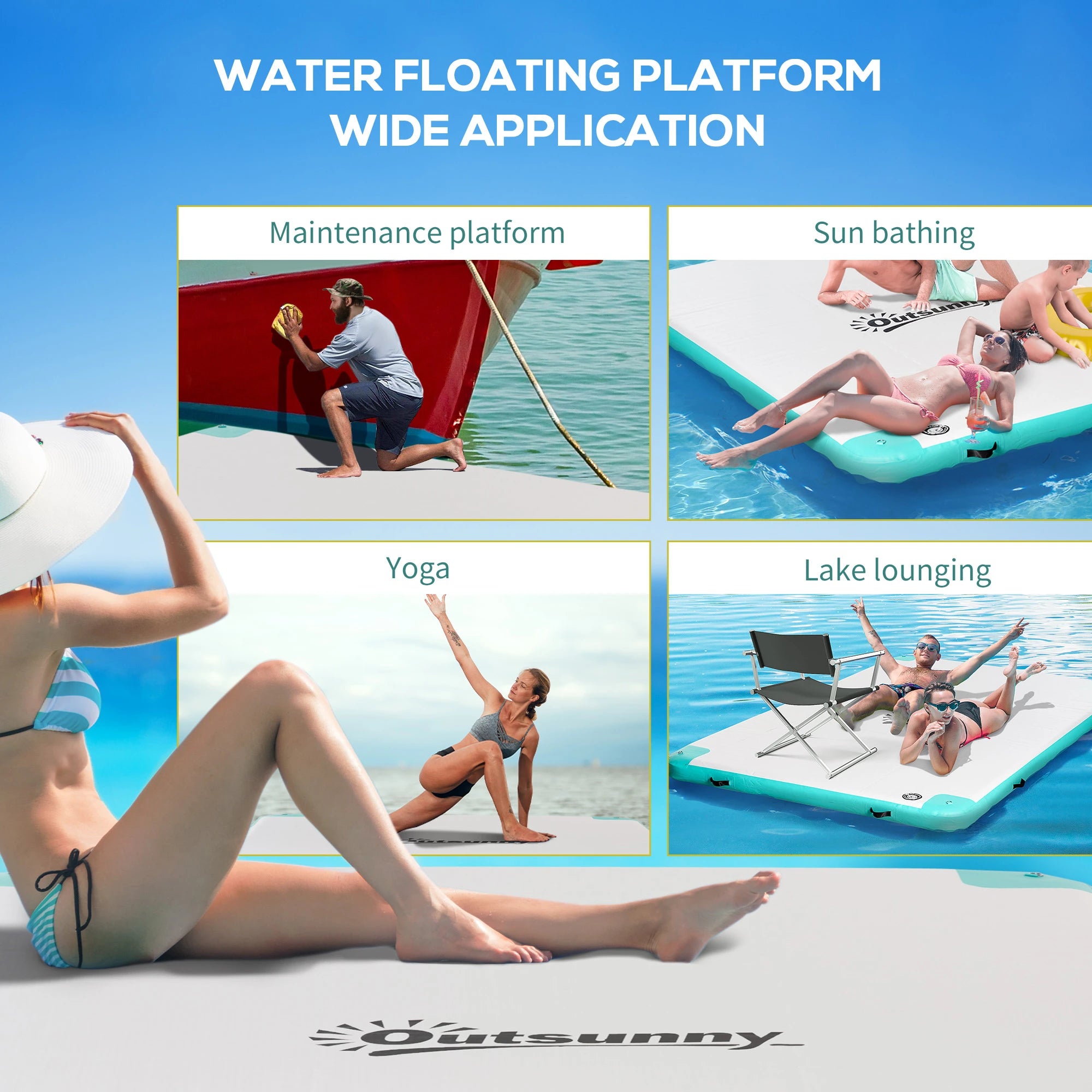 10' x 7' Inflatable Floating Dock, Pool Beach Ocean, Blue & Green Floating Water Mats at Gallery Canada